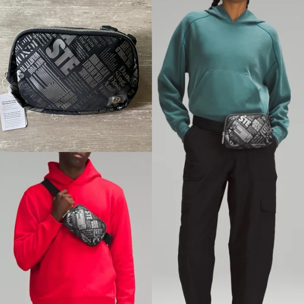 NWT Lululemon Everywhere Belt Bag 1L Manifesto Print in Black/Silver Fanny pack